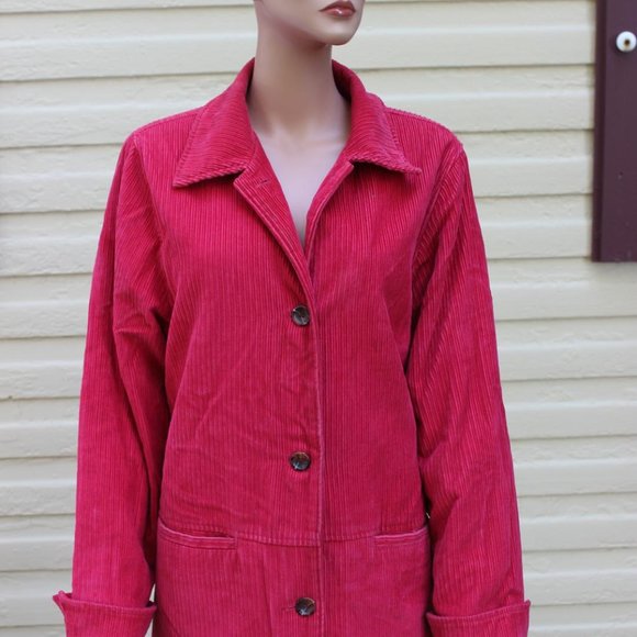 BLAIR WOMENS MEDIUM RED CORDUROY BLAZER JACKET SOFT FUR LINED BUTTON CLOSURE - Picture 1 of 8